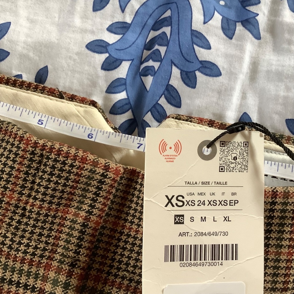 ZARA Women Collection Check Darted Trousers Light Brown SZ XS - Picture 13 of 16